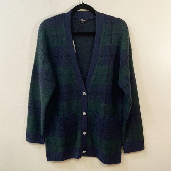 Last Chance! New Rails Runi Tartan Jeweled Button Cardigan Navy Green XS $268 - Picture 4 of 9